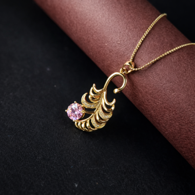 KOOBERAZ Premium Golden Plated Feather Pendant Necklace | Anti Tarnish Stainless Steel | Skin Friendly & Rust Free Jewellery