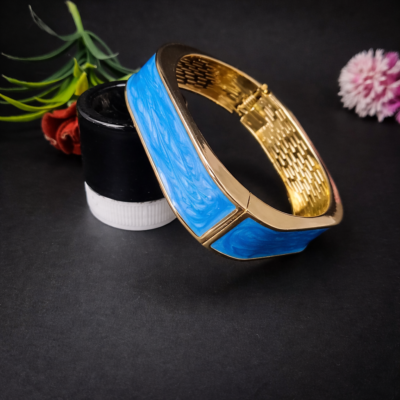 KOOBERAZ Premium Blue Enamel Golden Plated Bracelet | Anti-Tarnish Stainless Steel Kada for Women