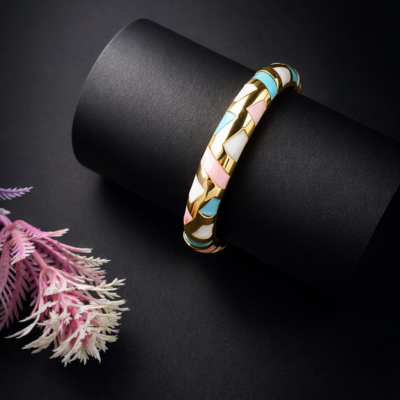 KOOBERAZ Premium Golden Plated Enamel Bracelet | Anti-Tarnish Stainless Steel, Rust-Free Luxury Kada