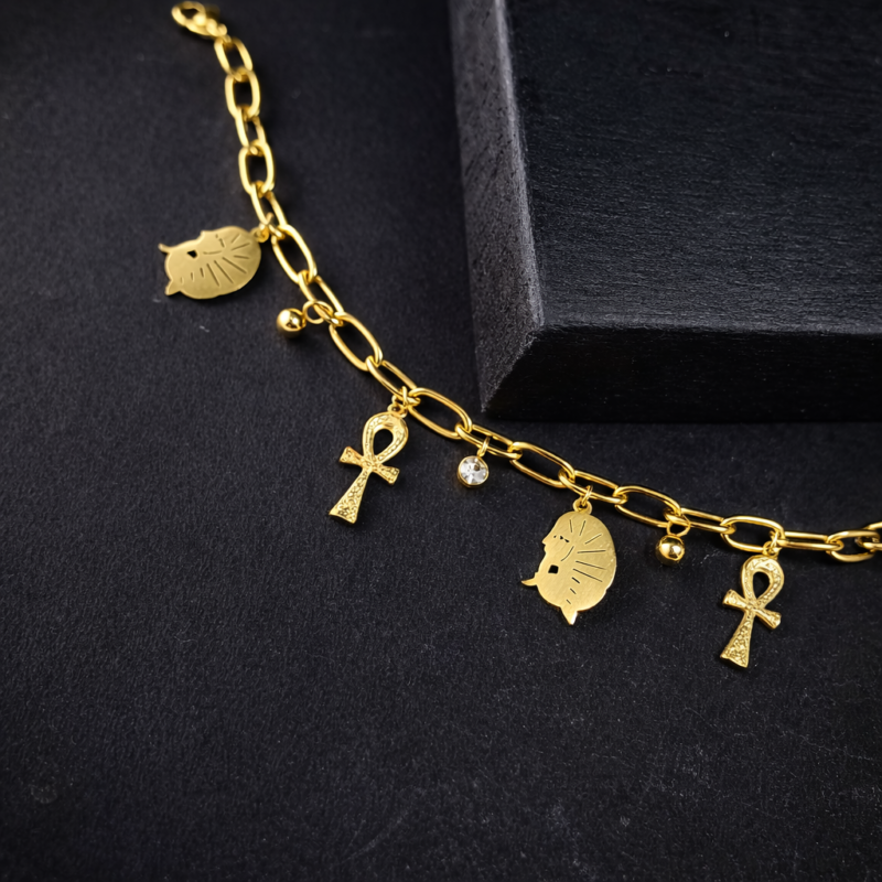 KOOBERAZ Stylish Anti-Tarnish Charm Bracelet for Women | Golden Plated Stainless Steel Jewellery