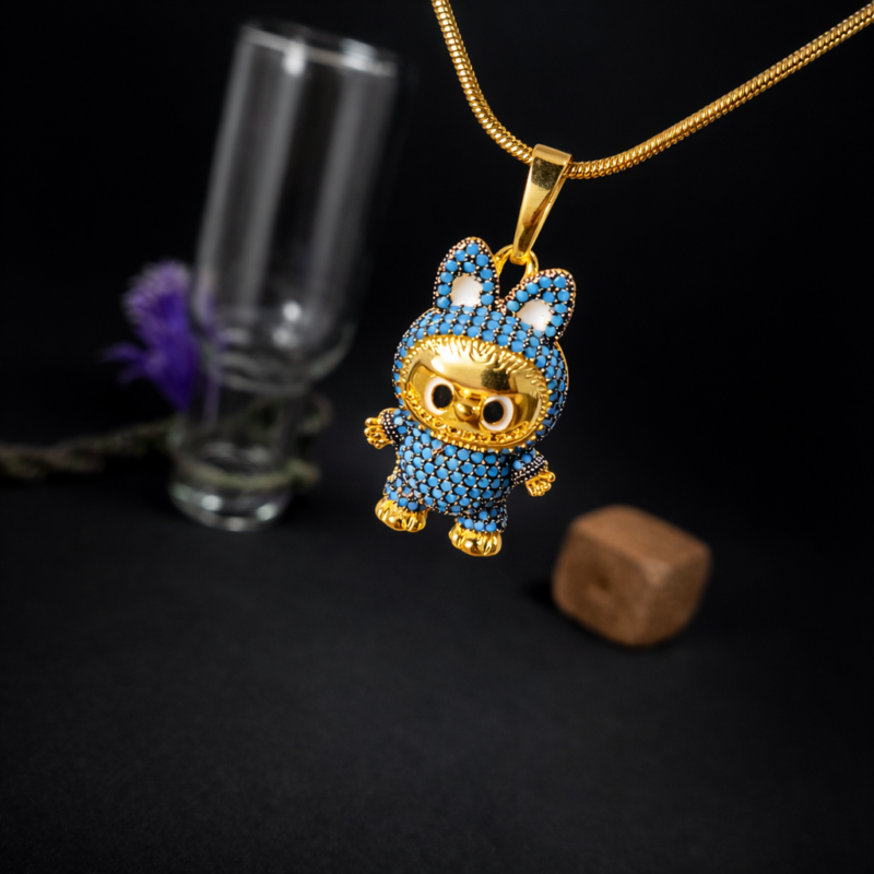 Kooberaz Labubu Inspired Bunny Pendant Necklace | Anti-Tarnish Stainless Steel Cute Cartoon Charm Jewelry for Women & Girls